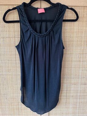 100% silk Black Braided-Neck Sleeveless Top